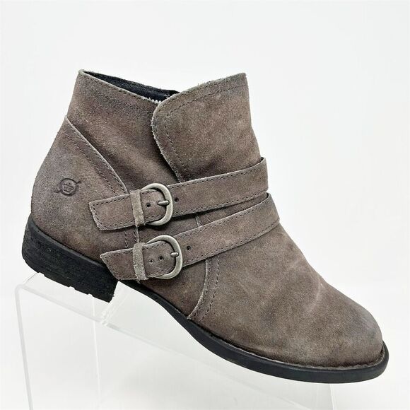 Born Women's Light Taupe Gray Leather Ankle Booties Double Buckle Strap Size 9M - Picture 1 of 14